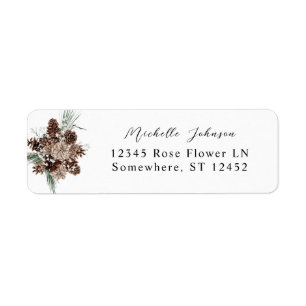 Étiquette Hiver Blanc Floral & Pine Adresse de retour Étique