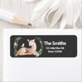 Étiquette Hiver Bois Or Rose Cerf Vert (En situation)