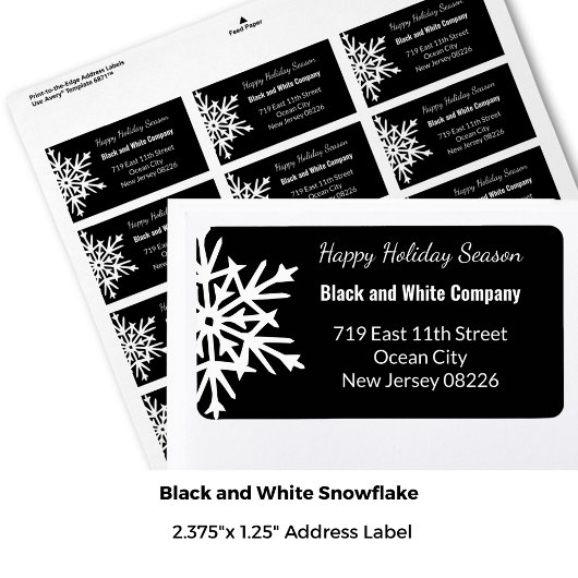 Étiquette Hiver Monochrome Black & White Snowflake Adresse