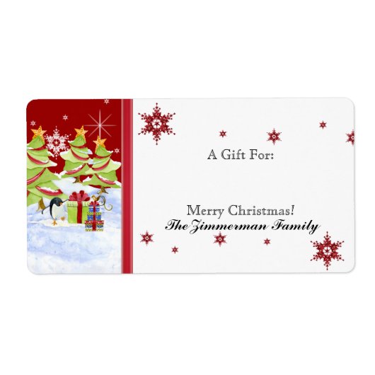 Étiquette Hivernal Whimsy mignonne bébé pingouin dans l'étoi (Devant)