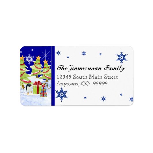 Étiquette Hivernal Whimsy mignonne bébé pingouin dans l'étoi (Devant)