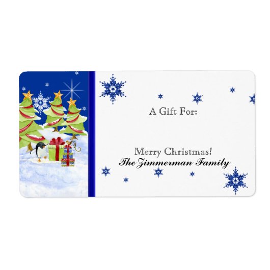 Étiquette Hivernal Whimsy mignonne bébé pingouin dans l'étoi (Devant)