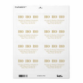 Étiquette Ho Ho Ho blanc or moderne Noël (Feuille entière)