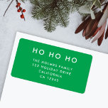 Étiquette Ho Ho Ho | Christmas Bright Green Return Adresse<br><div class="desc">Étiquette d'adresse de retour "Ho Ho Ho" simple et design en vert avec une typographie minimaliste moderne en blanc qui peut être facilement personnalisable avec votre propre salutation,  nom de famille et adresse pour s'associer à notre gamme de cartes de vacances assorties!</div>