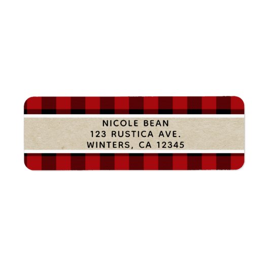 Étiquette HO HO Noël Vacances Buffle Rouge Plaid Kraft (Devant)