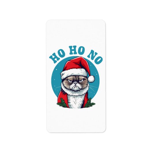 Étiquette Ho ho non - drôle de chat grumpy santa (Devant)