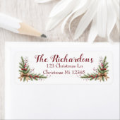 Étiquette Holiday Address Label with Pine Branches and Bow (En situation)