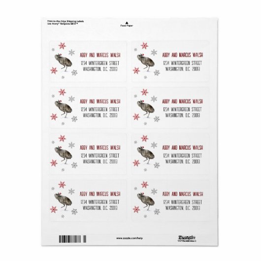 Étiquette Holiday Emu (Feuille entière)