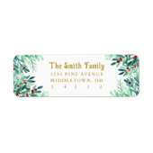 Étiquette Holly Berries Pine Green Adresse de retour (Devant)