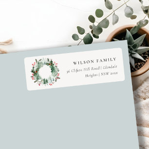 Étiquette Holly Berries Pine Snow Christmas Wreath Adresse