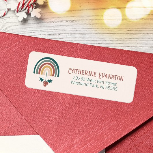 Étiquette Holly Berry Boho Christmas Arc en ciel