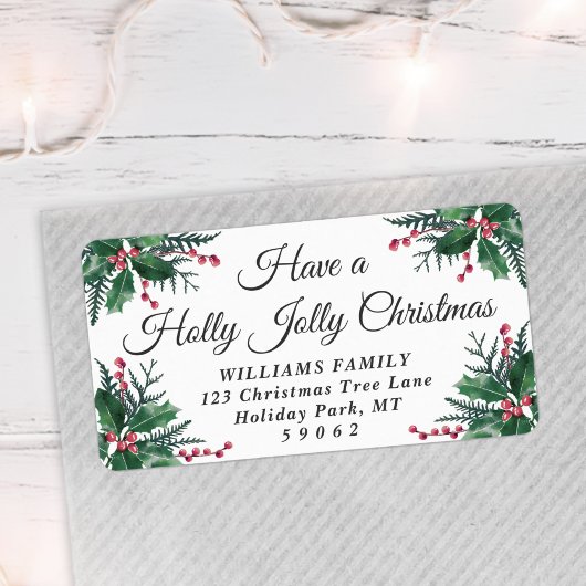 Étiquette Holly Jolly Christmas Greenery Retour Adresse
