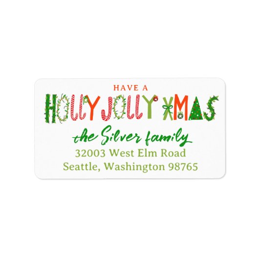 Étiquette HOLLY JOLLY XMAS Holiday Christmas CUSTOM address (Devant)