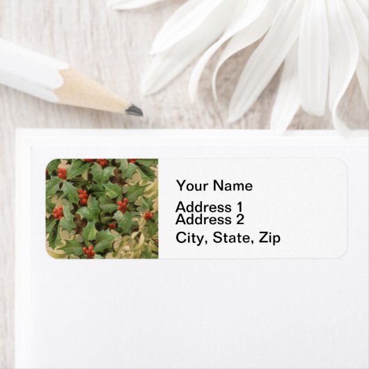 Étiquette Holly Tree Noël Vintage (En situation)