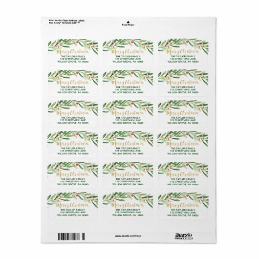 Étiquette Holly Wreath Joyeux Noël (Feuille entière)