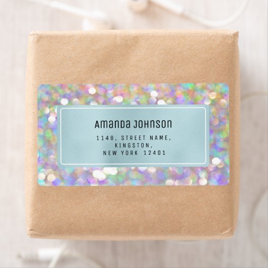 Étiquette Holographie RSVP encadrée Boutique en ligne bleu (En situation)