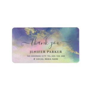 Étiquette Holographique or aquarelle script merci squar