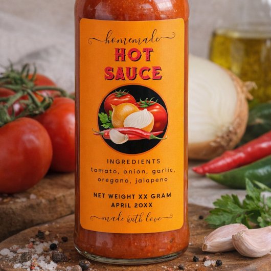Étiquette Homemade hot sauce orange label