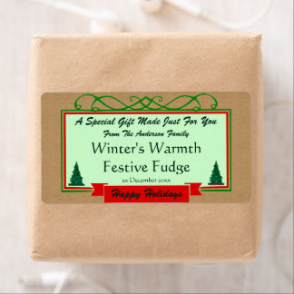 Étiquette Homespun Burlap avec des arbres de vacances Cadeau