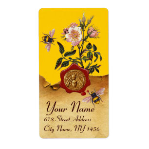 ÉTIQUETTE HONEY BEE AND WILD ROSES, BEEKEEPER RED WAX SEAL