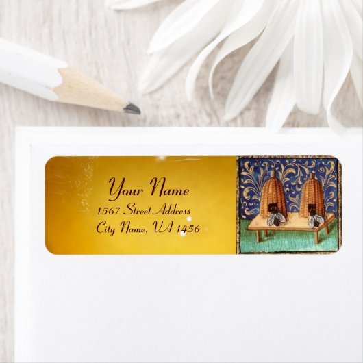 Étiquette HONEY BEE, BEEKEEPER /apiary, fournitures d'apicul (En situation)