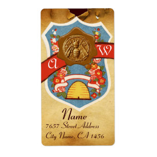 ÉTIQUETTE HONEY BEE, BEEKEEPER BROWN WAX SEAL CREST MONOGRAS