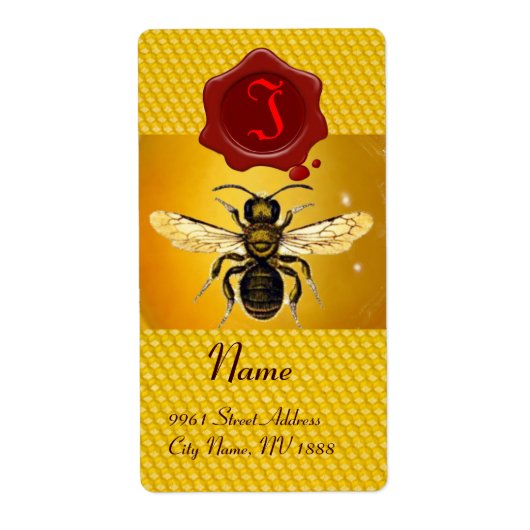 ÉTIQUETTE HONEY BEE, BEEKEEPER, MONOGRAMME DE SCEAU DE CIRE  (Devant)