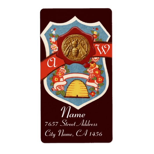 ÉTIQUETTE HONEY BEE, BEEKEEPER RED WAX SEAL CREST MONOGRAMME (Devant)