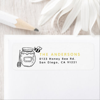 Étiquette Honey Jar & Bees White Return Address