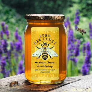 Étiquette Honeybee Honey Jar Apiary Labels   Honeycomb Bee