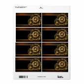 Étiquette Horloge Steampunk avec des engrenages anciens (Feuille entière)