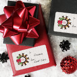 Étiquette Horseshoe Christmas Wreath Gift Tag Label<br><div class="desc">This wreath of rustic horseshoes is the perfect touch for your western or country Christmas decor. Fitted out with woven branches, green leaves, white flowers, yellow stars, and a big red bow. Extra festive for the holidays! Background is a rustic brown linen and wood and the words "Merry Christmas" are...</div>