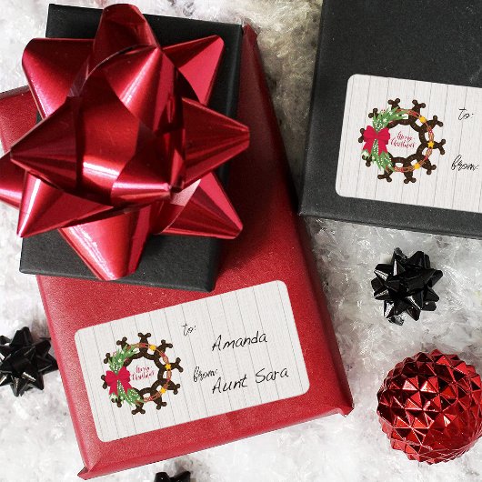 Étiquette Horseshoe Christmas Wreath Gift Tag Label