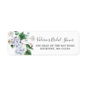 Étiquette Hortensia Bleu Rose Blanche Adresse de Retour