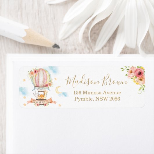 Étiquette Hot Air Balloon Cute Animaux Adresse de retour (En situation)