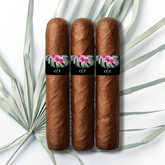 Étiquette Hot Pink Orchids Tropical Wedding Cigar Band