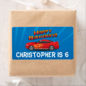 Étiquette Hot Red Race Car avec Flames Boy's Birthday Party (En situation)