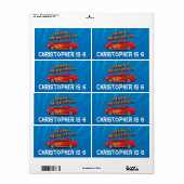 Étiquette Hot Red Race Car avec Flames Boy's Birthday Party (Feuille entière)