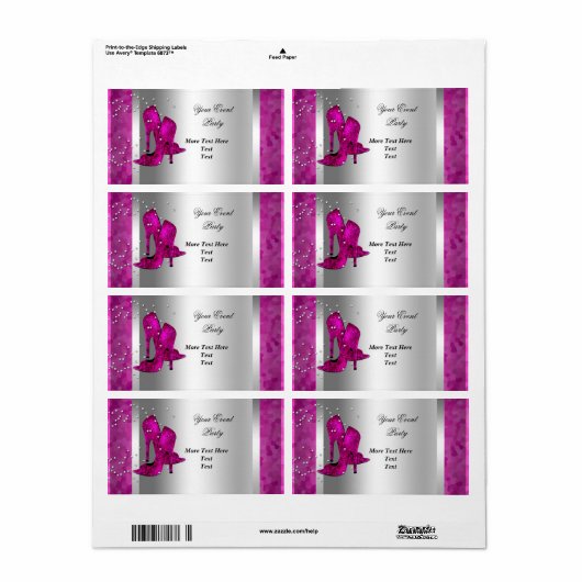 Étiquette Hot Rose High Heel Chaussures Silver Event Party (Feuille entière)