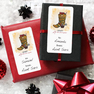 Étiquette Howdy Holidays Christmas Lights Cowboy Boot Gift