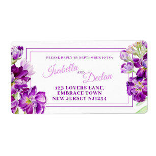 Étiquette Hoy stock fleurs violettes mariage réponse adresse