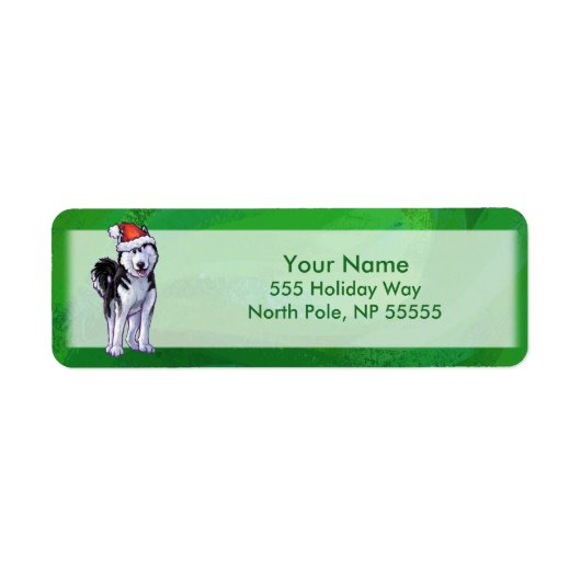 Étiquette Husky festif à Santa Hat sur Vert (Devant)