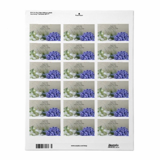 Étiquette Hyacinthe bleu avec fleurs stocks blanches (Feuille entière)