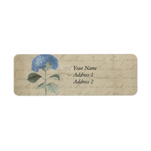 Étiquette Hydrangea bleu vintage avec Calligraphie antique (Devant)