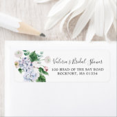 Étiquette Hydrangea Bleue Rose Blanche Adresse de Retour (En situation)