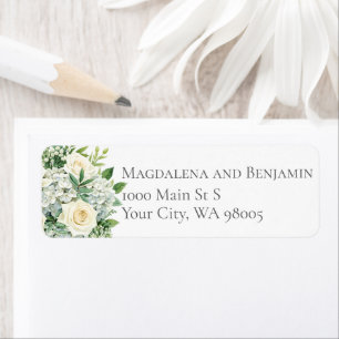 Étiquette Hydrangeas Blanches Roses Fleurs Verdure Mariage