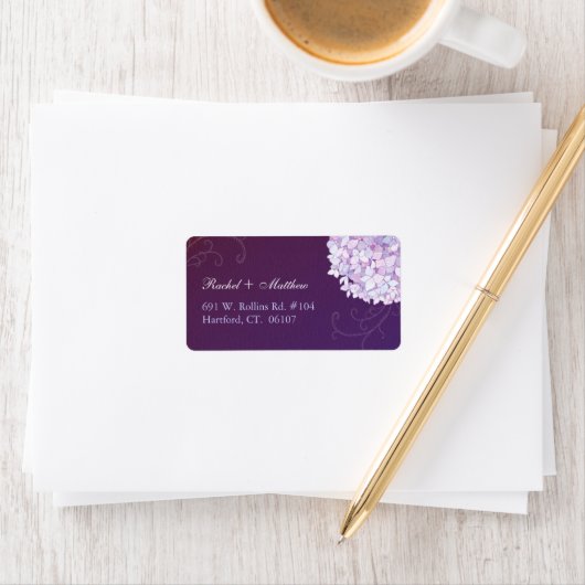 Étiquette Hydrangeas Deep Purple Mariage Adresse (En situation)