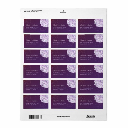 Étiquette Hydrangeas Deep Purple Mariage Adresse (Feuille entière)