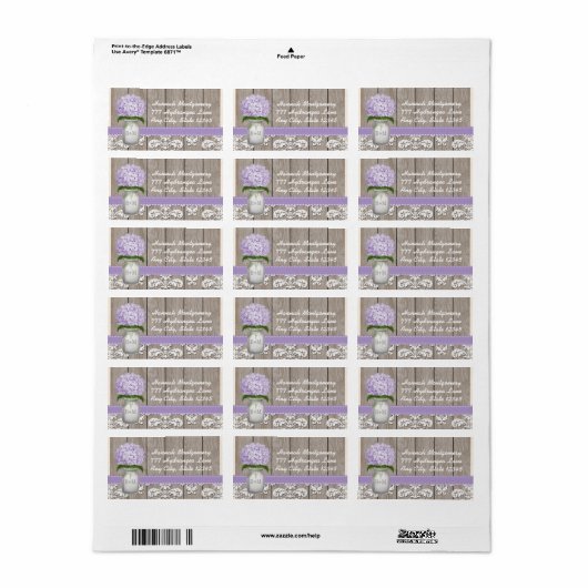 Étiquette Hydrangée violette Monogramme Mason Jar (Feuille entière)