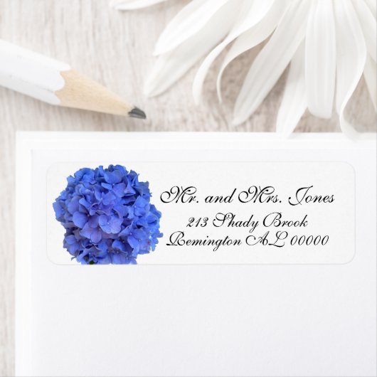 Étiquette Hydrangées bleu violet fleurs bleu violet (En situation)
